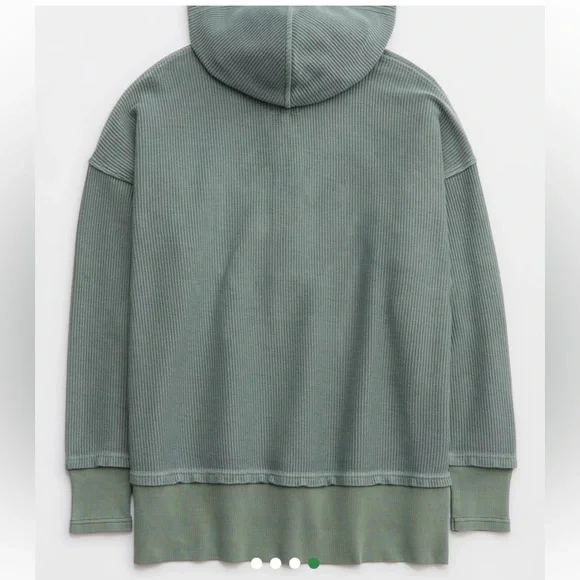 Aerie Textured Black Color Henley Hoodie. - Picture 7 of 9